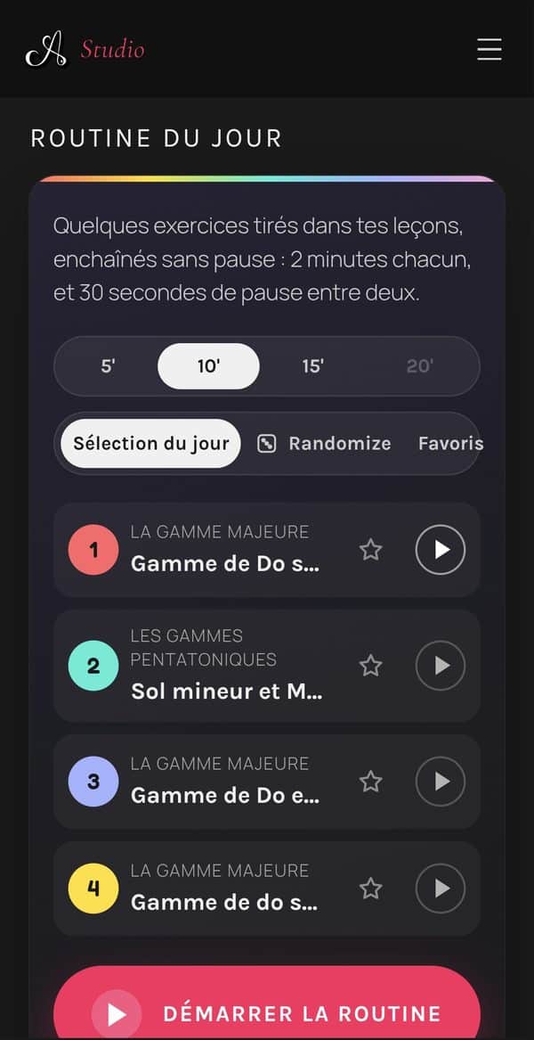 Routine du jour d'Art du Son Studio sur téléphone